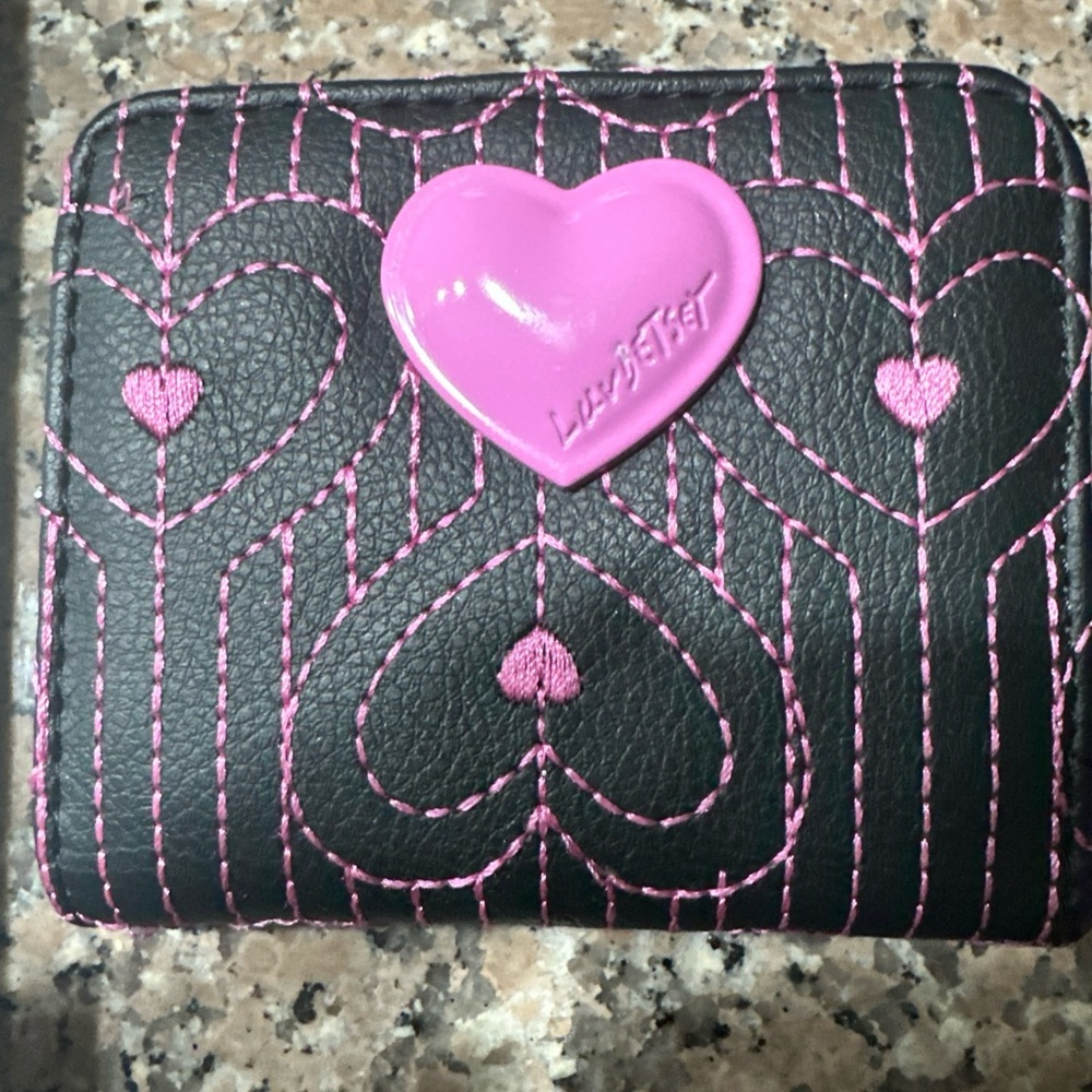 Betsey Johnson Black and Pink Heart wallet